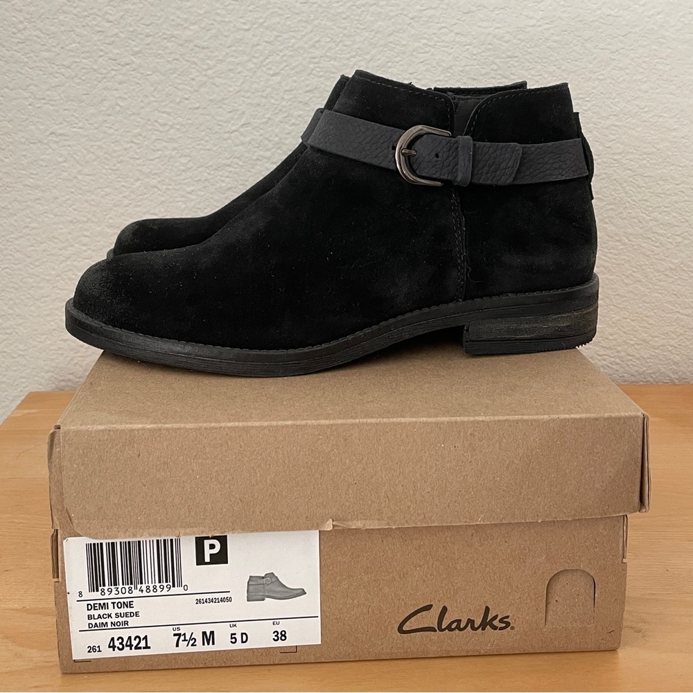 Clarks Demi Tone Black Suede Daim Noir Ankle Boots